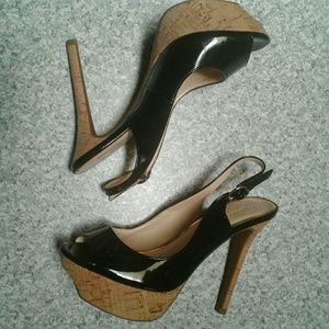 Jessica Simpson cork with black patent sz.6.5m